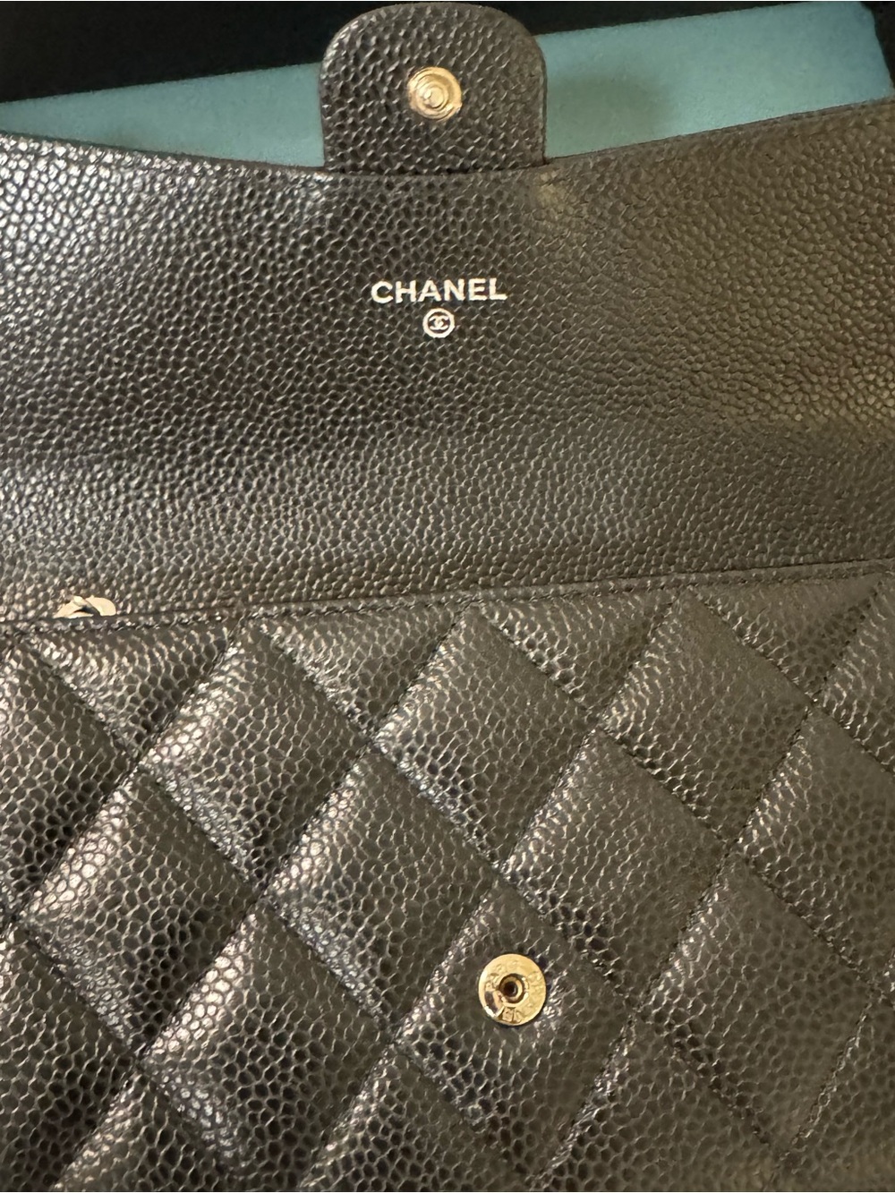CHANEL Black Quilted Caviar Leather Wallet with Gold CC Lock - Picture 8 of 13